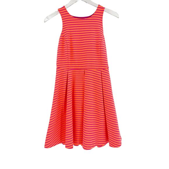 2/$30 L'Amour Nanette Lepore Mini Dress Size M Neon Orange Pink Skater Cut Out - Picture 1 of 6